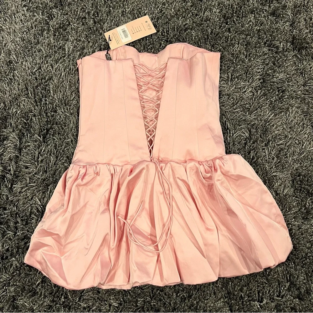 🌸NWT OH POLLY FABIOLA PINK STRAPLESS BUBBLE HEM MINI DRESS SIZE 6🌸 - Picture 4 of 6